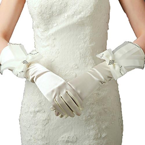 FloYoung 2016 Stretch Satin Long Finger Gloves Party Gloves with Bow Ivory