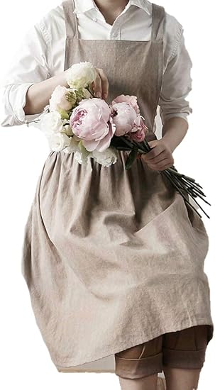 Amazon Co Jp コットンリネンエプロン ポケット付き ワンピースエプロン ロング丈 カフェエプロン エステ サロンユニフォーム おしゃれ ナチュラル ベージュ色 服 ファッション小物