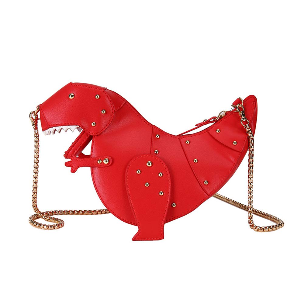 Women Dinosaur Modeling Rivet Purse Shoulder Bag Chain Strap Crossbody Bag Designer Clutch for Girls, Red