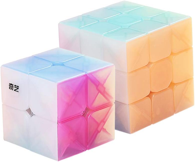 Wings of wind - Speed Cube Set of 2x2x2+3x3x3, 2 Pack 3D Puzzle Game Smooth Twist Magic Cube Puzzle Toy (Jelly Color)