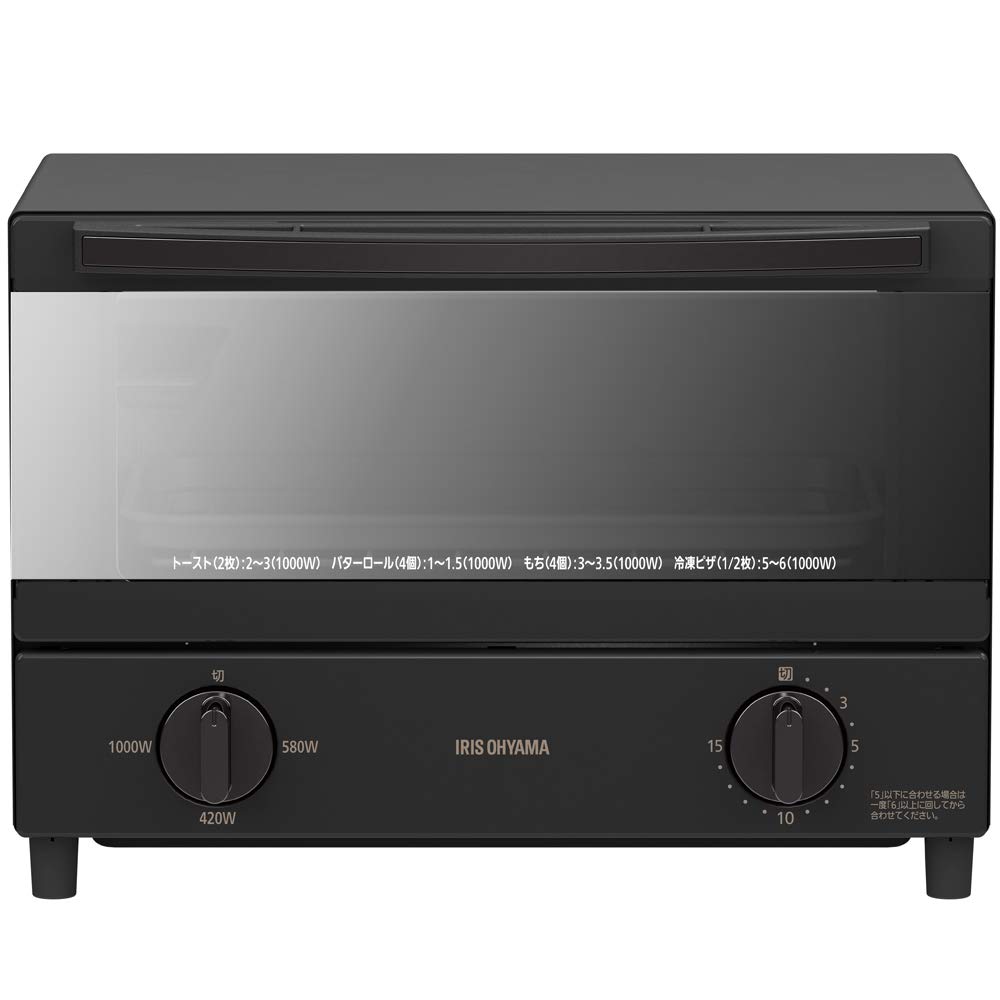 アイリスオーヤマ オーブントースター ブラック 2枚焼き ミラーガラス パンくずトレー付きスチームトースター 1000W KSOT-011-B商品画像