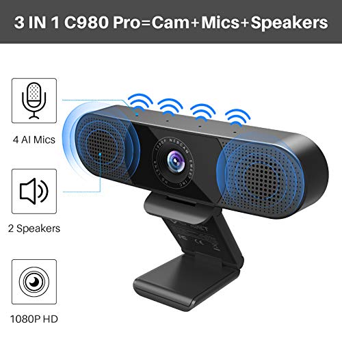 3 in 1 Webcam - eMeet C980 Pro Webcam with Microphone, 2 Speakers & 4 Built-in Omnidirectional Microphones Arrays, 1080P… - Image 2