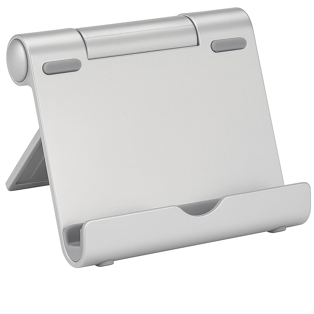Multi-Angle Portable Stand for Tablets (Support Screen Size 5" to 13"), iPad (All Generations), E-readers and Smartphones - Lightweight Durable Aluminium Body - Universal Compatibility (Silver)