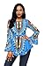 HOTAPEI Women African Printed Slim Fit Long Sleeve Clubwear Party T Shirt Blouse Top Light Blue X-Large