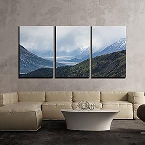3 Piece Canvas Wall Art - Landscape of Mountains with Trees - Modern Home Art Stretched and Framed Ready to Hang - 16"x24"x3 Panels