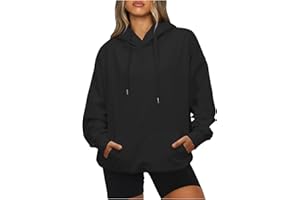 slqdgmryz Oversized Hoodie Woman Drawstring Fleece Sweatshirt with Pockets Solid Long Sleeve Fall Pullover Loose Cute Hoodies