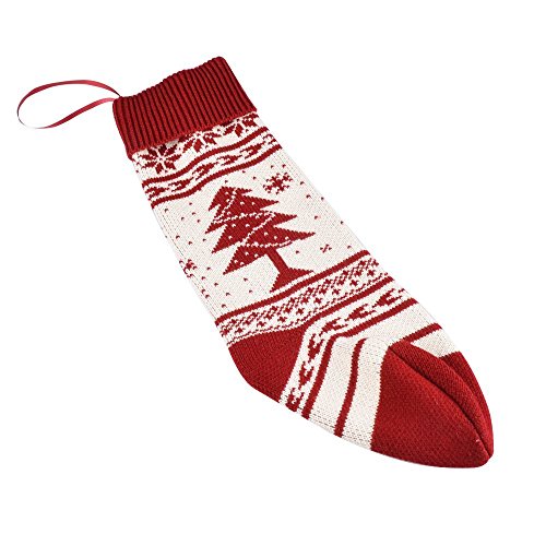 Solucky 18'' Christmas Knit Stockings With Snowflake and Christmas Tree Pattern, Set of 2 - Thumbnail 3