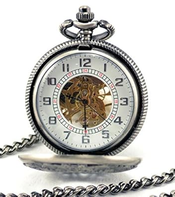 Stayoung Steampunk Antique Grau Arabische Ziffern, Handaufzug, Mechanische Taschenuhr, Anhänger Kette, Barock Hochqualität