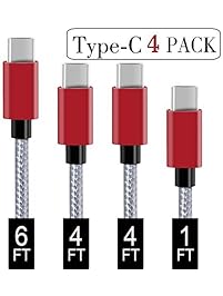 USB Type C Cable,Covery USB C Cable 4 Pack (1x1ft,2x4ft, 1x6ft) Nylon Braided USB C to USB A Charger Cord (USB 2.0) for Samsung Note 8,Galaxy S8,Apple New Macbook, Nexus 6P 5X,Google Pixel,LG G5 G6