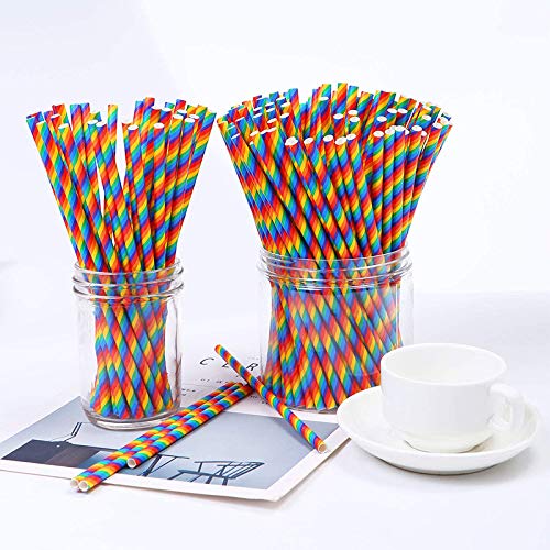 YUEKUN Strohhalme Papier 300PCS Papier Strohhalme Biologisch Abbaubare Bunte Papier Trinkhalme Einweg-Strohhalme für… – Bild 5
