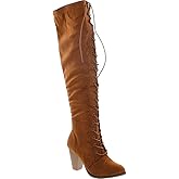 Forever Camila-47 Women's Chunky Heel Lace Up Over The Knee Brown High Riding Boots,Tan Suede,7