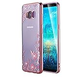 Galaxy S8 Case, LONTECT Floral Butterfly Graden Design Pattern with Bling Diamond Clear Soft TPU Gel Slim Back Case Cover for Samsung Galaxy Galaxy S8 - Rose Gold