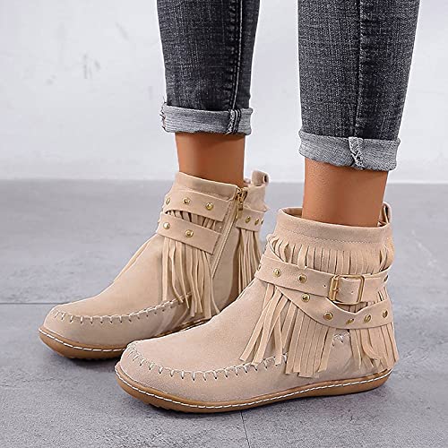 Women's Arch Support Ankle Boots Flat Heel Comfy Lace up Side Zip