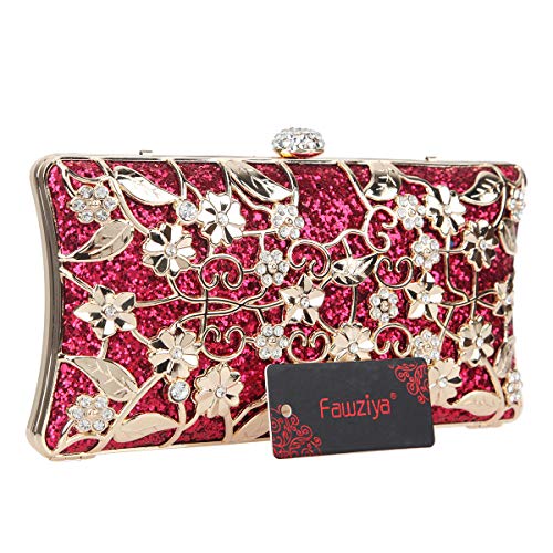 Fawziya Glitter Formal Floral Purses For Women Evening Clutch Bag-Fuchsia - Thumbnail 2