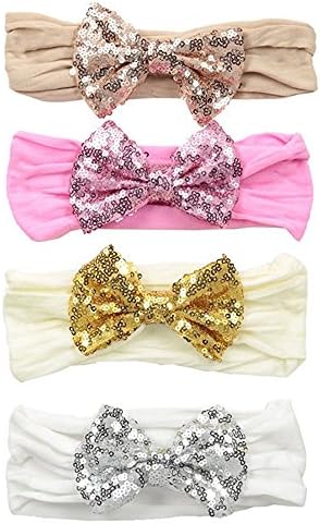 Little Cuties Little Girls 4 Sequins Bow Headwraps, Assorted, Infant-Toddler