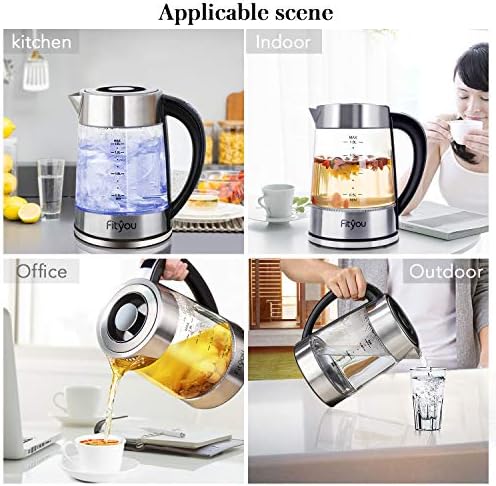 Fityou Bouilloire Électrique en Verre Thermostat Réglable(40-100℃) 1.8L, Bleue de Dispaly LED, Maintien au Chaud 24 H, Filtre Inox Amovible Inclus, Système de Protection Contre l'Ebullition à Sec - Cuisine A Vivre Fityou Bouilloire Électrique en Verre Thermostat Réglable(40-100℃) 1.8L, Bleue de Dispaly LED, Maintien au Chaud 24 H, Filtre Inox Amovible Inclus, Système de Protection Contre l'Ebullition à Sec
