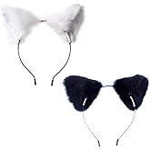 HXINFU Cat Fox Long Fur Ears Headband Cosplay Party Costume Hair Clip for Women Girls Halloween Gifts (2 PCs)