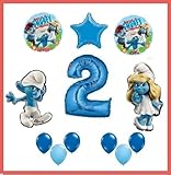 SMURFS HAPPY SECOND BIRTHDAY balloons party supplies 2ND decorations smurfette