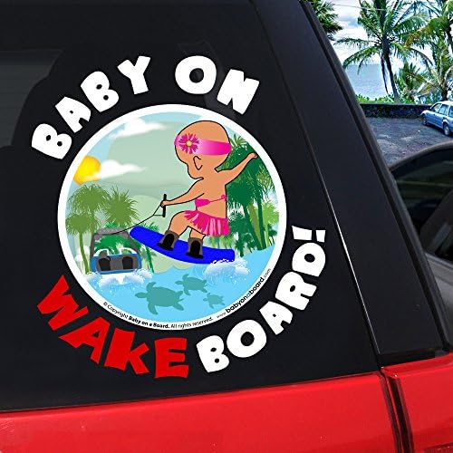 Baby on Wakeboard Vinyl Decal Sticker - Girl - Fun Baby on Board Sports (5"x5.25")