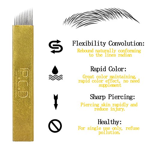 Tattoo Blade 100 Pics Tattoo Needles Copper PCD Permanent Eyebrow Makeup Manual Tattoo Bevel Blades 12 Needles Permanent Makeup Needles Blade Kit