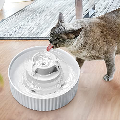 NautyPaws Ceramic Cat Water Fountain, Ceramic Pet Fountain, 2.1 L Drinking Fountains Bowl for