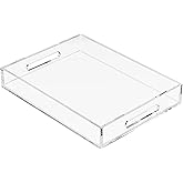 KOTEMON Acrylic Serving Tray with Handles-16x12x2.36Inch-Decorative Tray Letter Tray Organizer for Ottoman Coffee Table Countertop, Clear