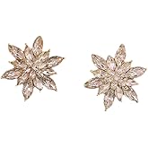 Sparkling Crystal Flower Burst Stud Earrings Minimalist Elegant Sparkly CZ Cubic Zirconia Rhinestone Daisy Sunflower Floral Stud Earrings Bridal Wedding Party Costume Jewelry for Women
