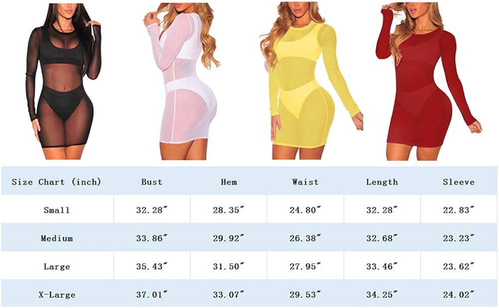 COCOLEGGINGS Women's Sheer Mesh Long Sleeve Beach Cover Up Dress at  Women’s Clothing store