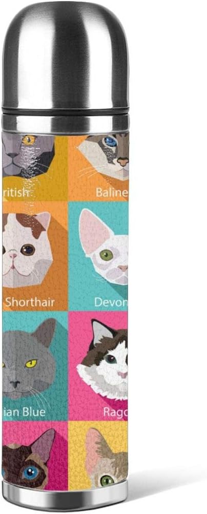 Amazon 人気のある猫の品種水筒 真空断熱 ダブルステンレスボトル ステンレスボトル 軽量 ステンレス鋼 500ml大人 子供用 ウォーターボトル おしゃれ 保温 保冷 スポーツボトル 直飲み 大人 子供用 お洒落 かわいい 遠足 アウトドア 水筒 マグボトル オンライン通販