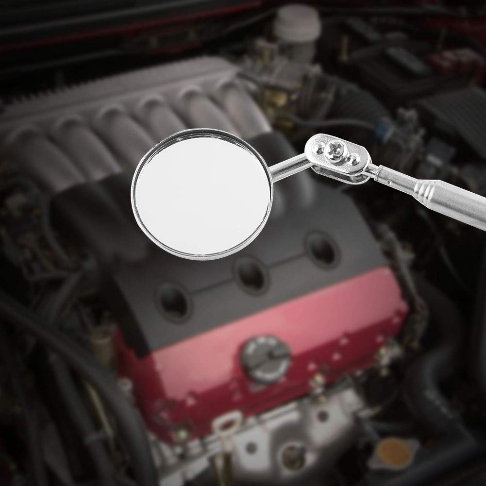 Telescopic Inspection Mirror, Retractable Round Inspection Telescopic Mirror Extending Detection Round Lens Hand Tool Telescoping Mirror with Handle for Mechanics Cars(50 * 600mm Grip Cover)