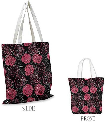 Floral Craft canvas shopping bag Ombre Style Flourishing Rose Blooms Artistic Valentines Anniversary Image Can also be loaded with a laptop W15.75 x L17.71 Inch Charcoal Grey Magenta