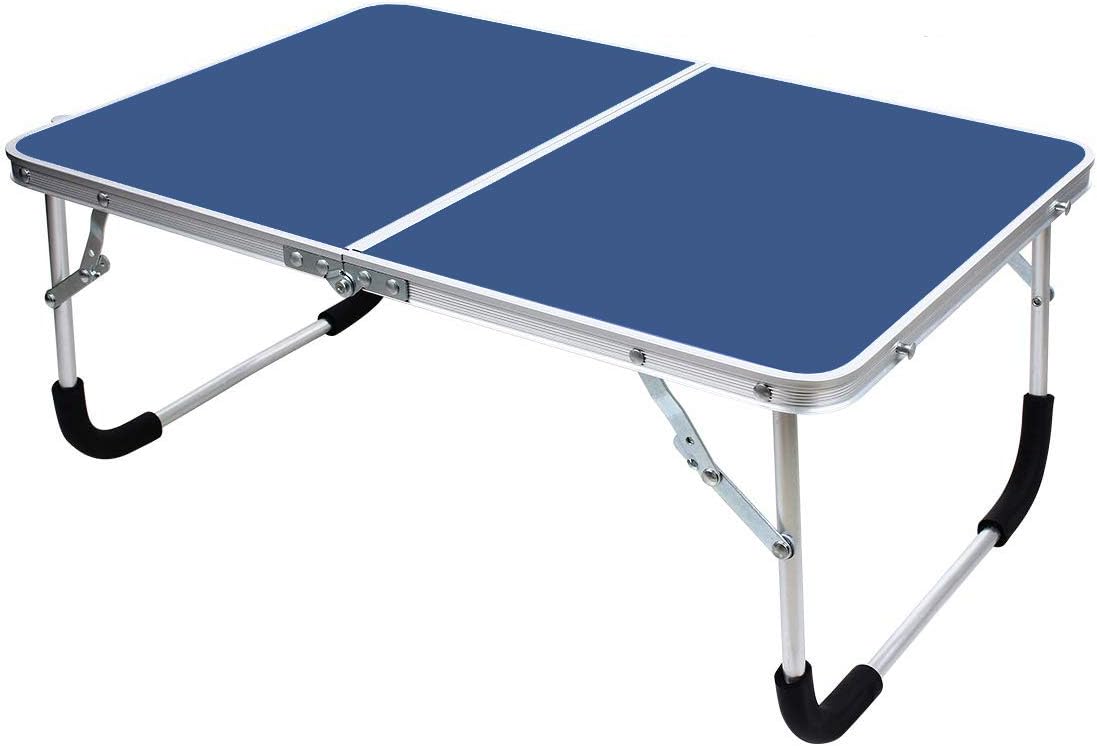 YOLER Laptop Table for Bed, Lap Desks Bed Trays for Eating, Computer Tray for Bed, Bed Desk for Laptop and Writing, Portable Folding Aluminum Mini Camp Table with Carry Handle 24''x 16''x 11'' (Blue)