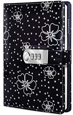 ARRLSDB PU Leather Journal with Lock, A5 Size Diary with Combination Lock (Journal with Combination Lock) Password Notebook Locking Student Diary Notepad (Black)