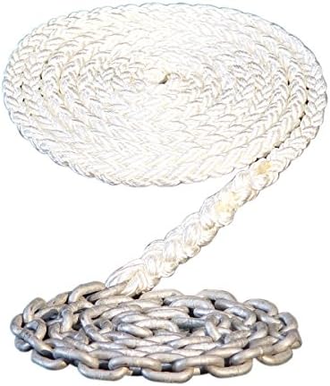 Extended Chain Lead High Performance Windlass Anchor Rode- 25 Ft of 1/4" Galvanized G4 Chain Spliced to 1/2" 8-Plait Nylon Rope (200') (150)