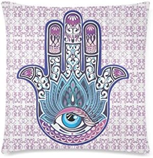 DemonCo(TM) Hamsa Hand of Fatima Pillowcase Throw Pillow Case Cushion Cover Shams 18 x 18 Inches Two Sides, Buddhist All Seeing Eye Third Eye Decorative Bedroom Home Decor