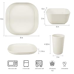 afcevnlb 24 Piece Wheat Straw Square Dinnerware