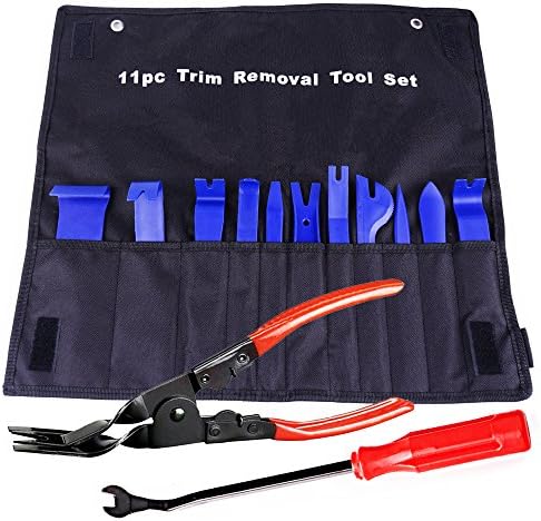 13 Pcs Auto Upholstery Tools, Strong Nylon Won't Break Like ABS, Clip Pliers &amp; Fastener Remover, Durable Nylon Bag - Blue (Blue)