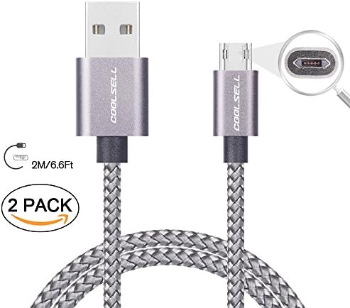 Reversible Braided Micro USB Cable,COOLSELL 2-Pack 6.6ft Double Sided Braided Reversible Micro B Charger and Sync Cables for Samsung ,HTC, Nokia and Other Device with Micro Connector (Grey)