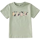 MODNTOGA Halloween Shirt Toddler Girl Cute Ghost T-Shirt Kids Ghost Black Cat Outfit Top Spooky Season Short Sleeve Fall Tee