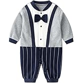 Luu Xianliang Baby Boys Gentleman Romper One-Piece Outfit 100% Cotton Tuxedo Style with Snap Closure (0-18 Months)