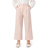 Haloumoning Girls Uniform Pants Kids High Waisted Wide Leg Dress Pants Casual Trousers with Pockets 5-14 Years
