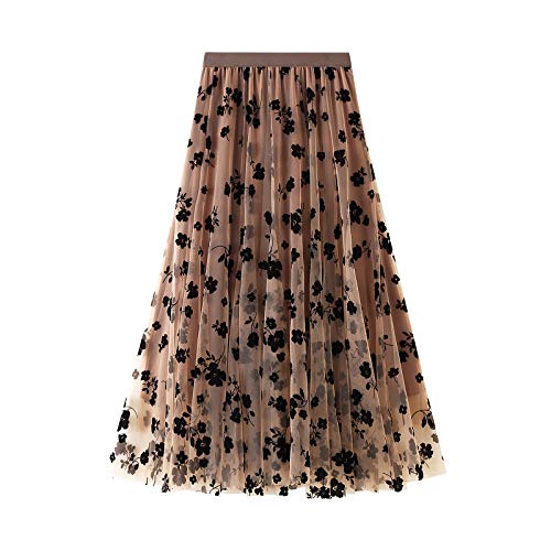 Download Women Layered Mesh Floral Embroidery Tulle Midi Skirt Caramel Pricepulse
