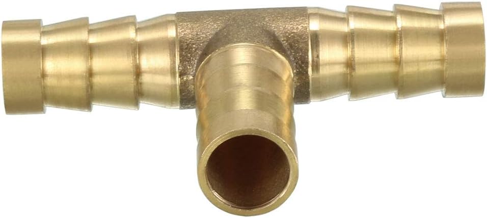 sourcing map 3/8" 10mm Brass Barb Hose Fitting Tee T 3 Way Barbed Pipe Connector, Gold Tone, 1.81-inch x 1.18-inch - Image 4