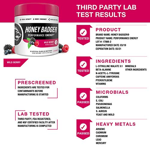 image for Honey Badger Vegan Keto Pre Workout | Wild Berry | Natural Paleo Sugar
