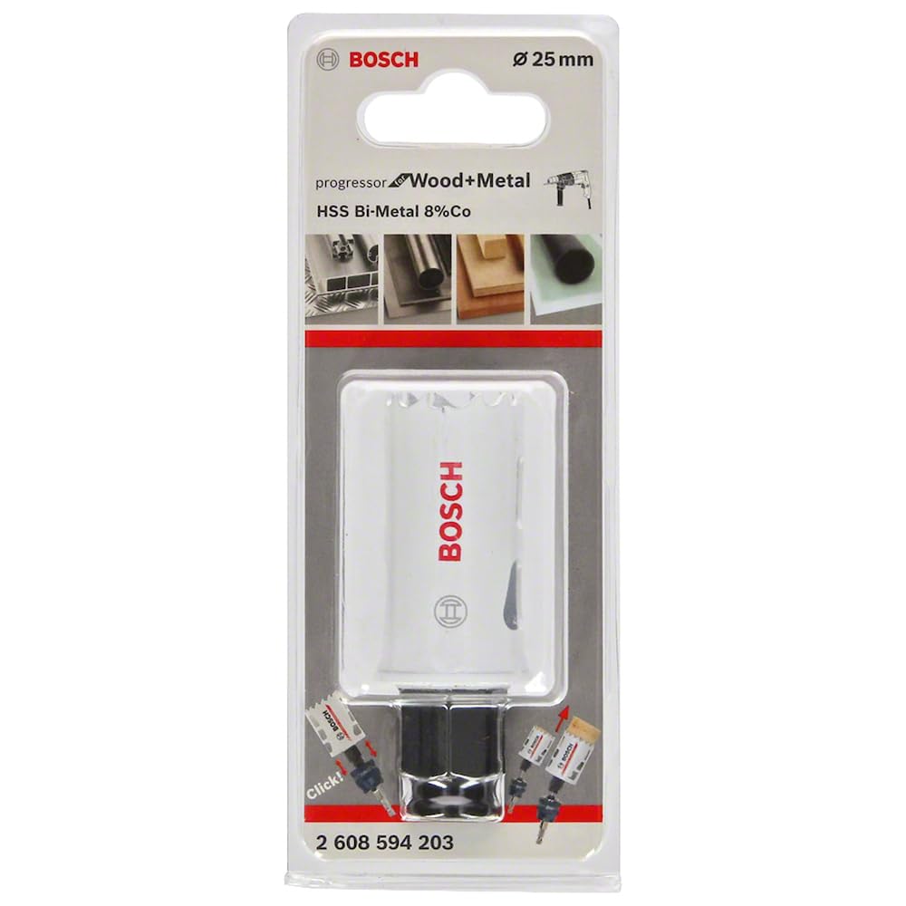 BOSCH Bi-Metal Hole Saw (for Wood and Metals, 8% Cobalt Alloy, Progressive Tooth Design, Ø 25 mm, Accessory Drills)