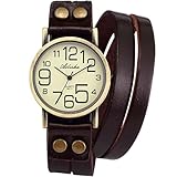 Ailisha Elegant Bronze Round Brown Wrap Leather Lady Bracelet Jewelry Quartz Wrist Watch WAA389