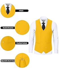WOMS Men's 3 Piece Slim Fit Suit Yellow Wedding