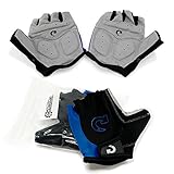 GEARONIC Cycling Bike Bicycle Motorcycle Glove Shockproof Foam Padded Outdoor Workout Sports Half Finger Short Gloves - Blue"L"