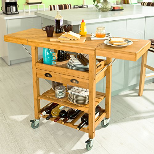 Haotian-FKW25-N-Extendable-Bamboo-Kitchen-Trolley-Cart-with-2-Folding-Hinged-Side-Boards-L6595125-xW40xH92cm