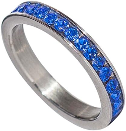 Birthstone Eternity Ring~September~Stainless Steel~Cubic Zirconia CZ Band~Sapphire~Blue Crystals~Stackable~Mother's Ring~Children's Ring~Women's Jewelry (9)